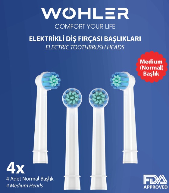 Wohler Şarjlı ve Pilli Diş Fırçası Yedek Başlığı Oral-B Uyumlu 4 Adet Normal Sertlik