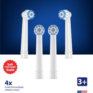 Wohler Şarjlı ve Pilli Diş Fırçası Yedek Başlığı Oral-B Uyumlu 4 Adet Yumuşak - Çocuk ve Yetişkin